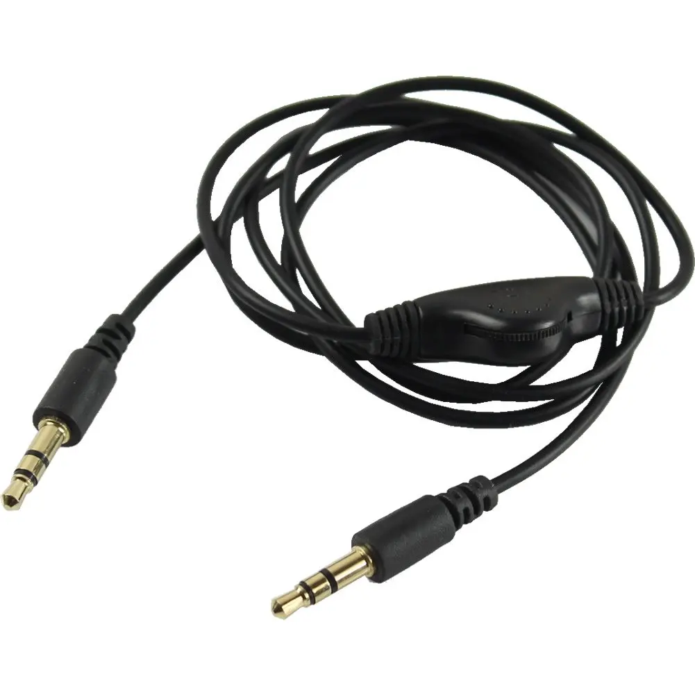 2Pcs 3.5mm M/M Stereo Headphone Audio Extension Cable Cord With Volume Control Black