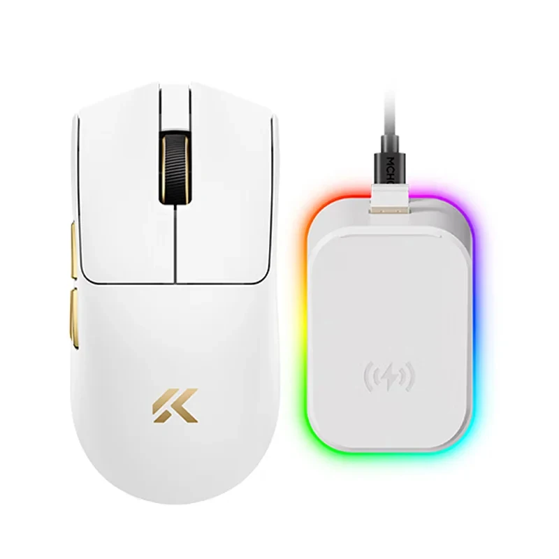 NEW MCHOSE K7 V2 Ultra+ 59g PAW3955 TI 50000 DPI Dual 8K Wireless Mouse 500mAh RGB Dock Tri Mode for Esports PC