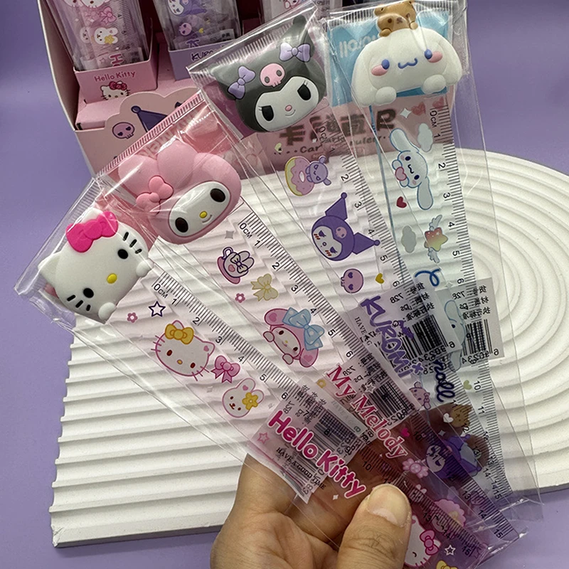 1pcs Sanrio Ruler Hello Kitty Kuromi My Melody Cinnamoroll Cartoon Children Students 15cm Ruler Kawaii Stationery Gift Random