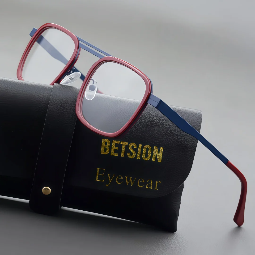 

BETSION Fashion Square Acetate Titanium Eyeglasses Frames Full Rim Light 49mm Spectacles Eyewear Men Women