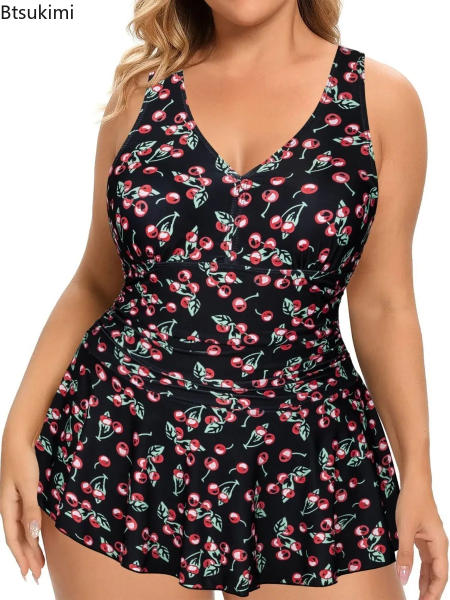 Women's Plus Size Printed One-piece Belly Covering Slimming Swimsuit Conservative Bikini Outfit Fashionable Swimming Beach Suit