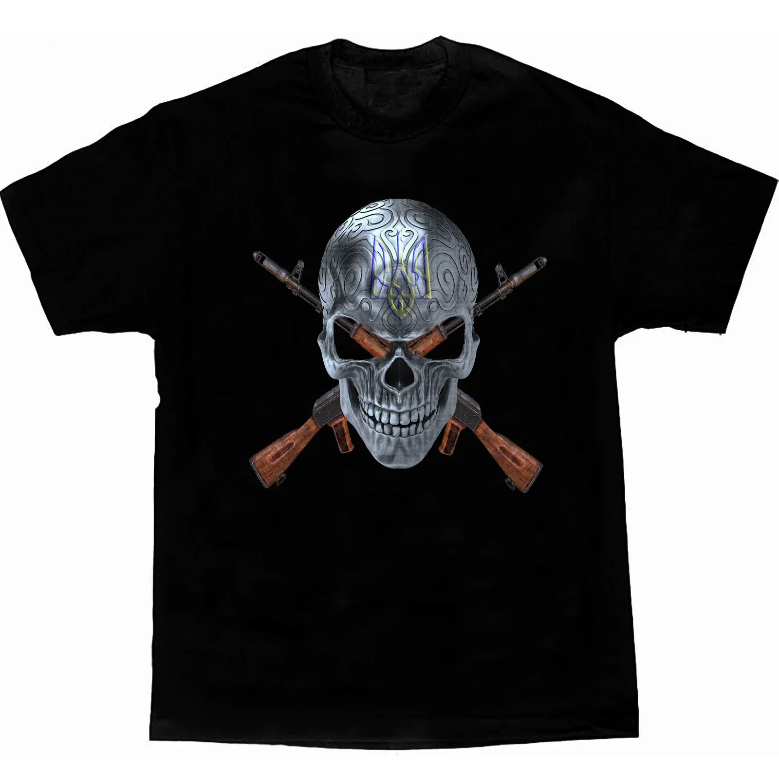 

Ukrainian Skull Cross AK 74 Assault Rifle T-Shirt. Premium Cotton Short Sleeve O-Neck Mens T Shirt New S-3XL