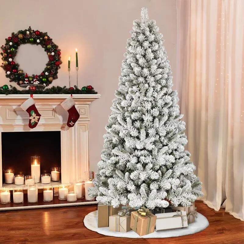 White Flocking Snow Falling Christmas Tree 1.2M 1.5M 1.8M 2.1M 2.4M Snowflake Xmas Indoor Scene Decoration Ornament