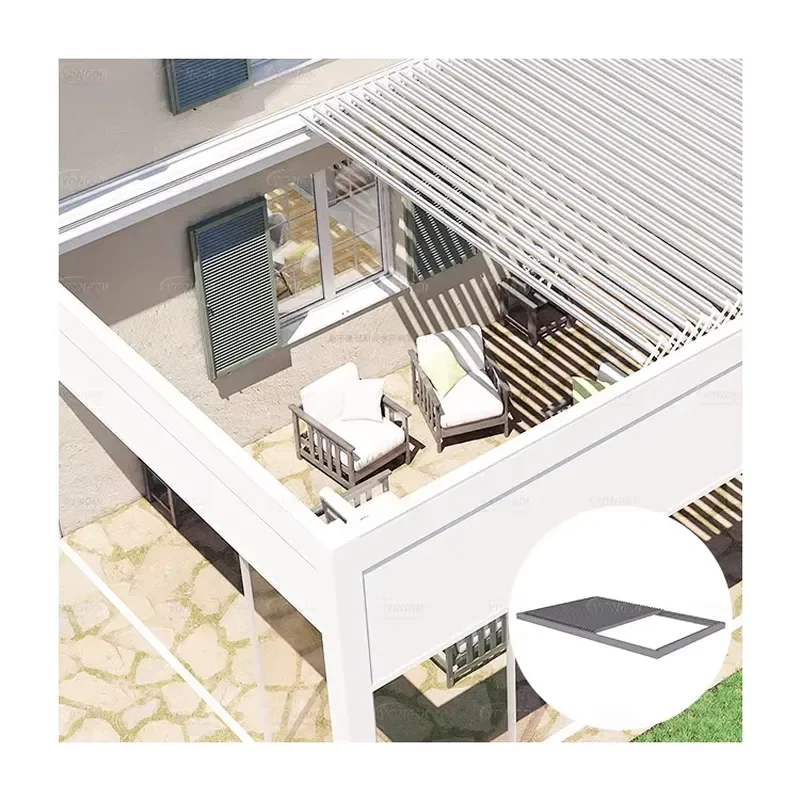 Free Standing Electric Aluminum Pergola Louvered Roof for Courtyard Waterproof Retractable Motorized Windproof Snowproof