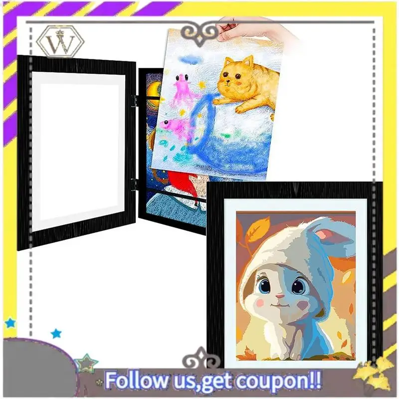 Novos molduras de arte infantil com abertura frontal, molduras de exibição de arte infantil 13,8 x 10,4 polegadas, para crianças, desenho e artesanato (branco, 2 peças)