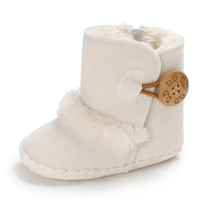 2024 Autumn Winter Baby Boots, Infant Girls Boys Warm Fashion Solid Shoes with Fuzzy Balls First Walkers Kid Shoes 0-18M