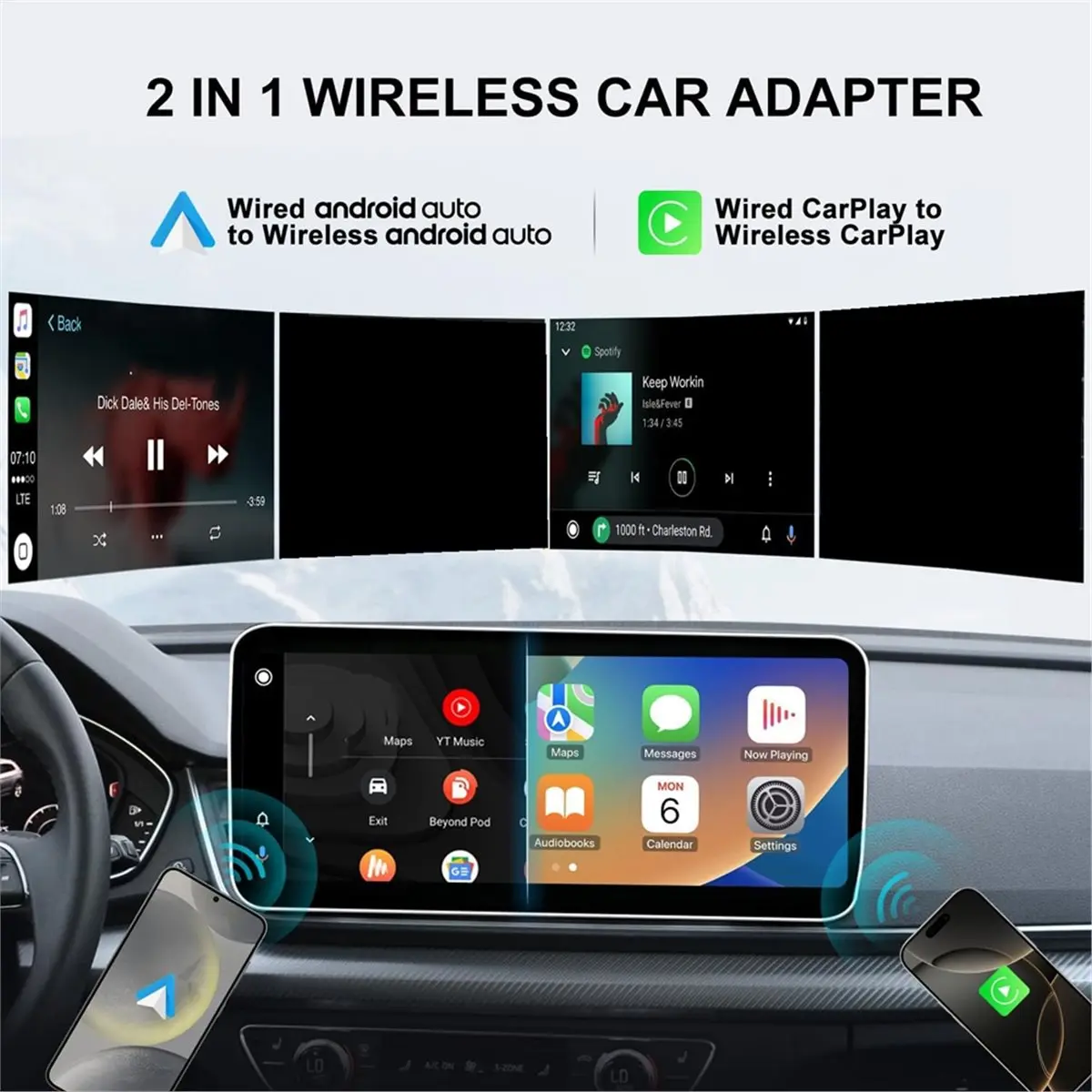 Y463A~!#Wireless CarPlay & Android Auto Adapter - 2-in-1 Plug & Play Solution, Converts Wired Systems to Wireless