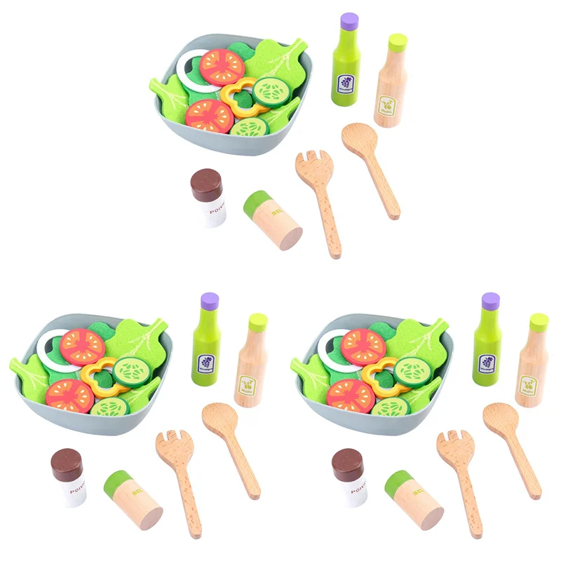 

3X Children Kitchen Toys DIY Cooking Pretend Play Simulation Wooden Kitchen Food Toys For Kids Toy Set - Salad Vegetable