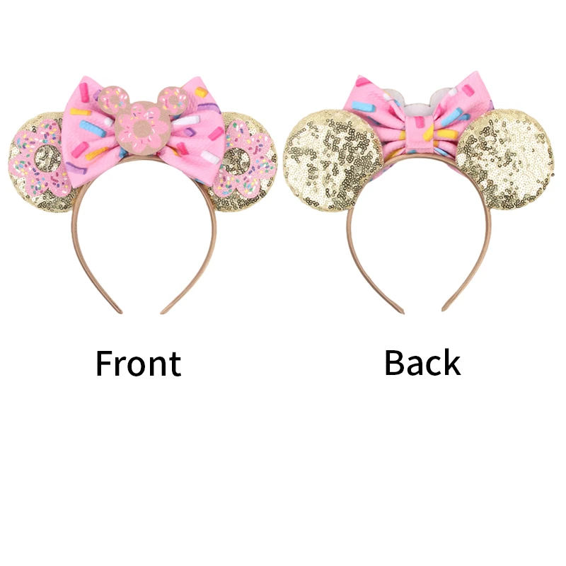 2024 New Cute Print Donuts Mickey Mouse Headband Girls Birthday Party Disney Ear Fabric Bow Hairband Women Kids Hair Accessories