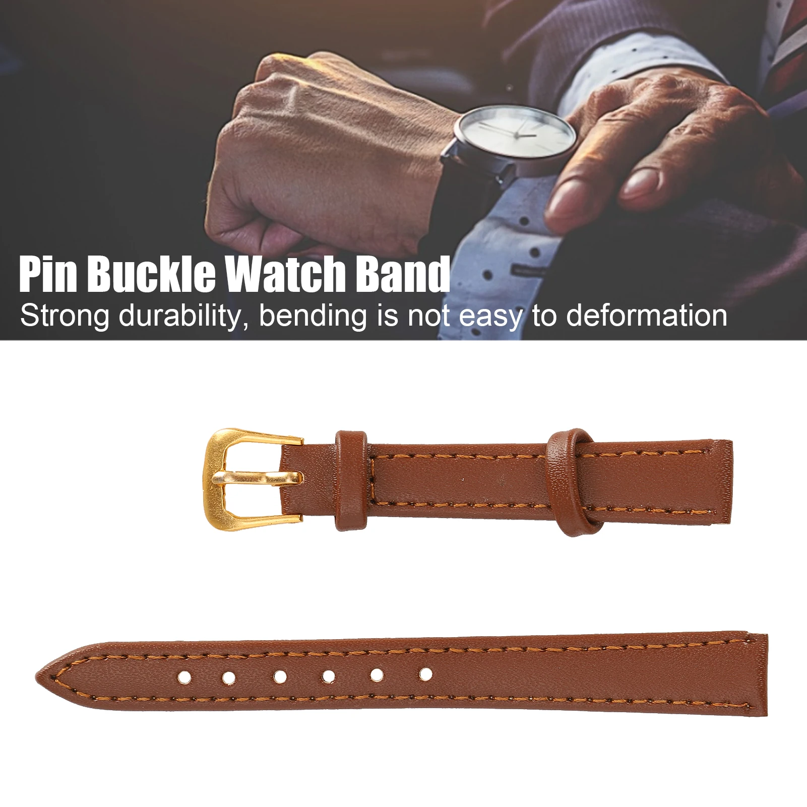 Uhrenarmband mit Dornschließe, Uhrenzubehör, Unisex, Uhrenarmband mit Dornschließe, PU-Leder, Ersatz-Uhrenarmband, Zubehör, Braun