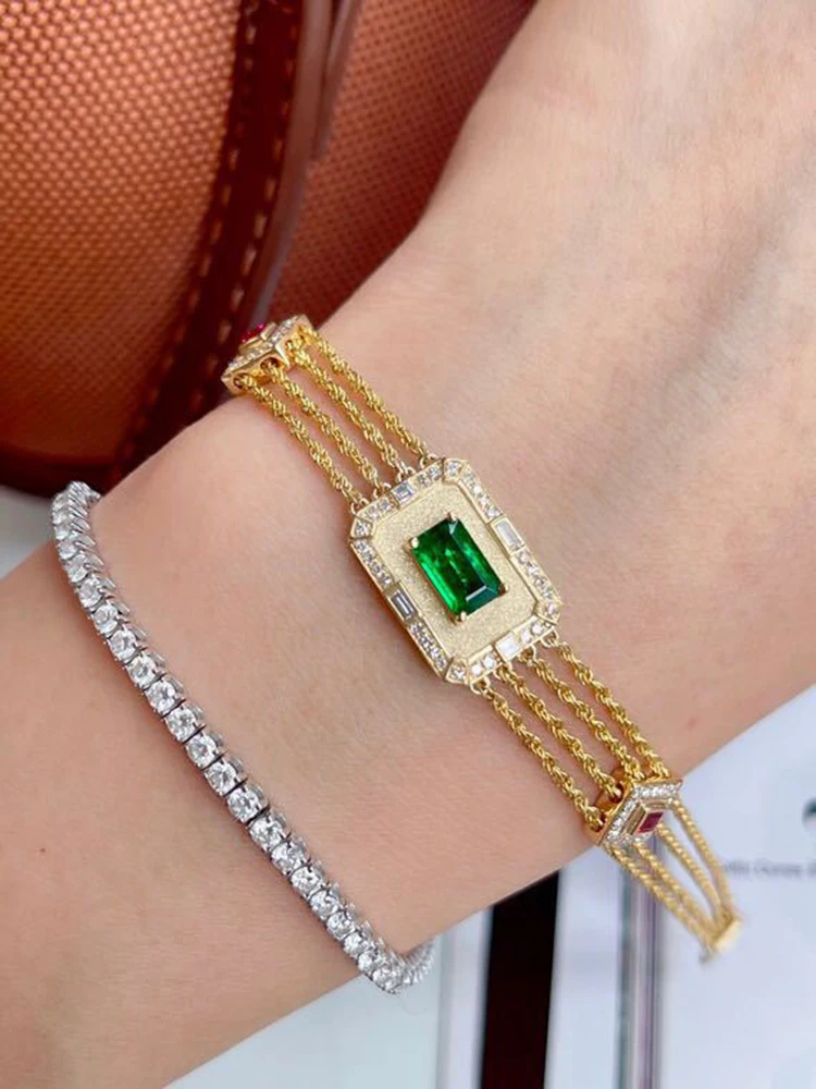 Luxury Vintage Emerald Bracelets For Women Zircon Charm Four-layers Golden Chain Bracelet Exquisite Jewelry Mother's Day Gifts