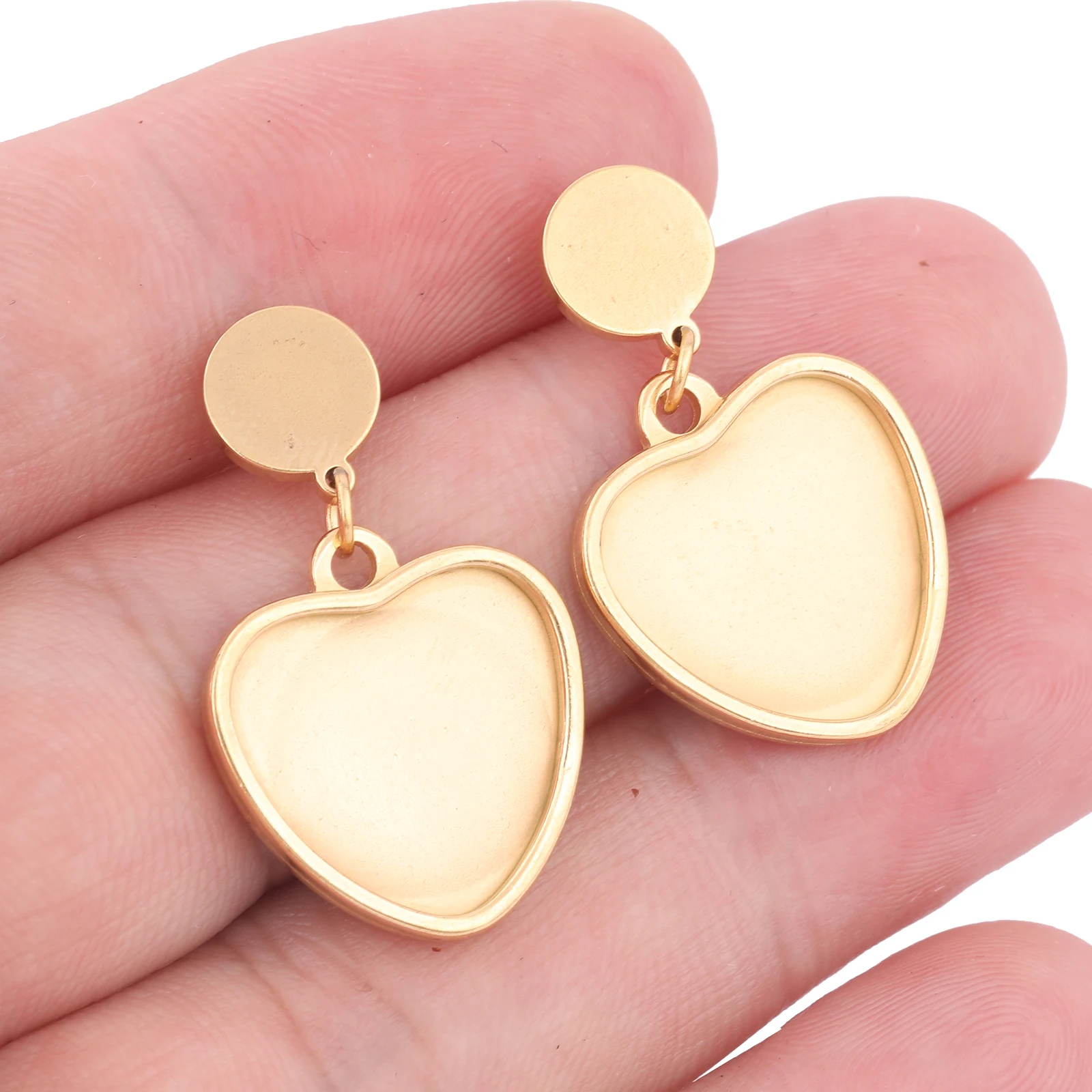 6pcs Stainless Steel Gold Plated Fit 15mm Heart Cabochon Earring Base Setting Blanks Diy Post Earrings Bezel Studs Findings
