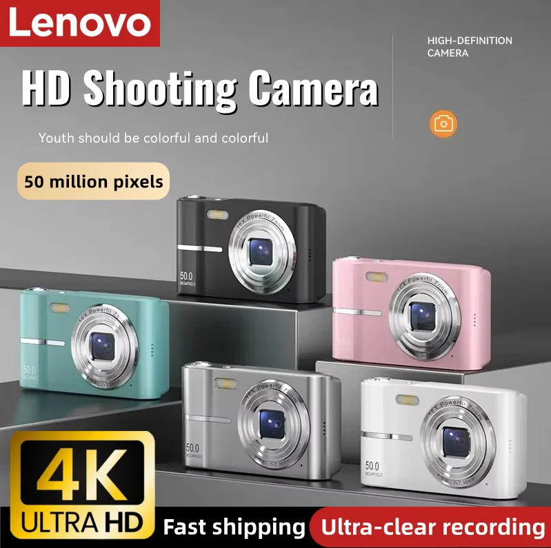 Lenovo 4K Digital Camera 50MP 16X Student Camera Outdoor Anti-Shake Digital Video Camera Flash Video Recorder Small Video Camera