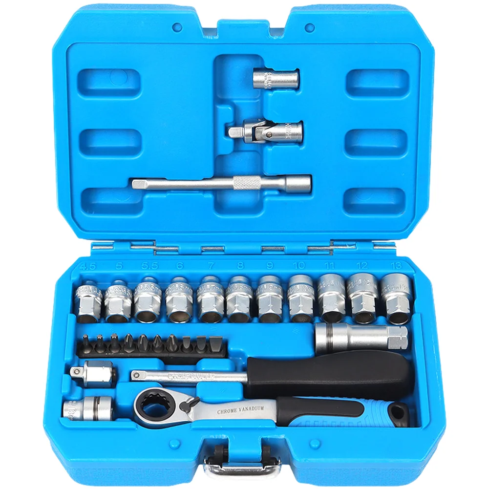 

Professional 29 Pc Chrome Vanadium Ratchet Socket Kit 12 Point Metric Sizes For Car Truck Motorcycle Engine Work