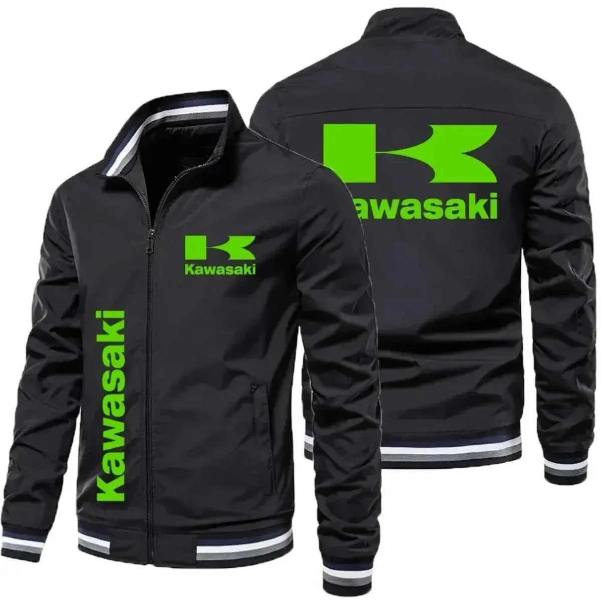 Jaqueta de Corrida Kawasaki Victory para Motociclistas - Jaqueta Masculina para Motociclistas - Casaco - Estilo Primavera-Outono - Jaqueta Masculina Tamanho Extra Grande