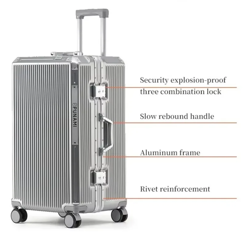 حقيبة سعة كبيرة السفر المتداول الأمتعة 20/24/26 بوصة الألومنيوم الإطار حقيبة المرأة موضة حقيبة تروللي بعجلات مع شحن USB #6