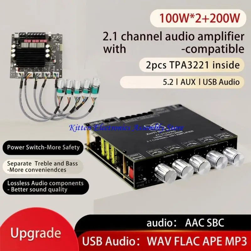 96GD 2x100W Wireless Digital Power Amplifier Board AUX Speaker 2.1CH Stereo Home Music Wireless Module