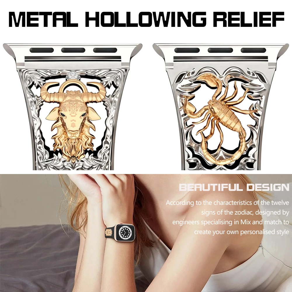 Silicone zodiac Sports Bracelet Suitable for Apple Watch Series 38/40/41/42/44/45mm watch band iwatch Series Ultra 9/8/7/6/5/4 ﻿