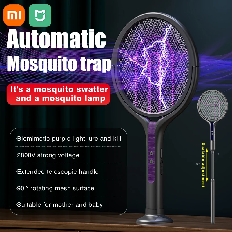 

Автоматическая ракетка от комаров Xiaomi с телескопическим удлинителем, электрическая вращающаяся USB перезаряжаемая складная для домашнего использования, встроенная