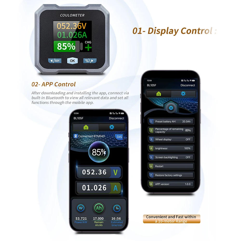 Imagem -05 - Bluetooth Battery Monitor Capacidade Indicador Coulomb Medidor Capacidade Indicador Tensão Corrente va Bl140f dc 10100v 100a 400a