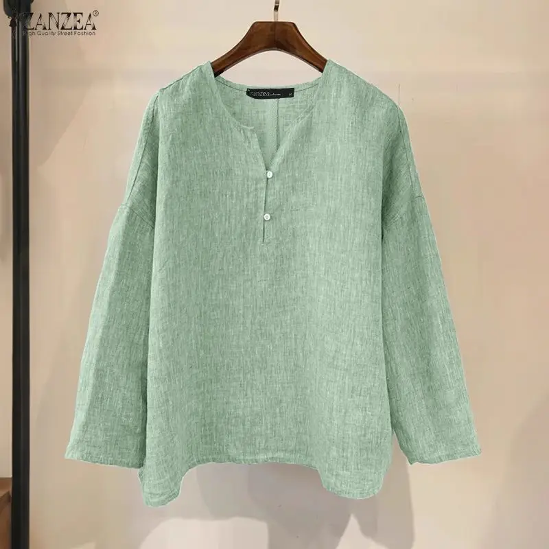 

ZANZEA Woman Casual Long Sleeve Blouses V-Neck Solid Color Loose Tops Spring Summer Minimalist Blusas de Mujer Women's Clothes