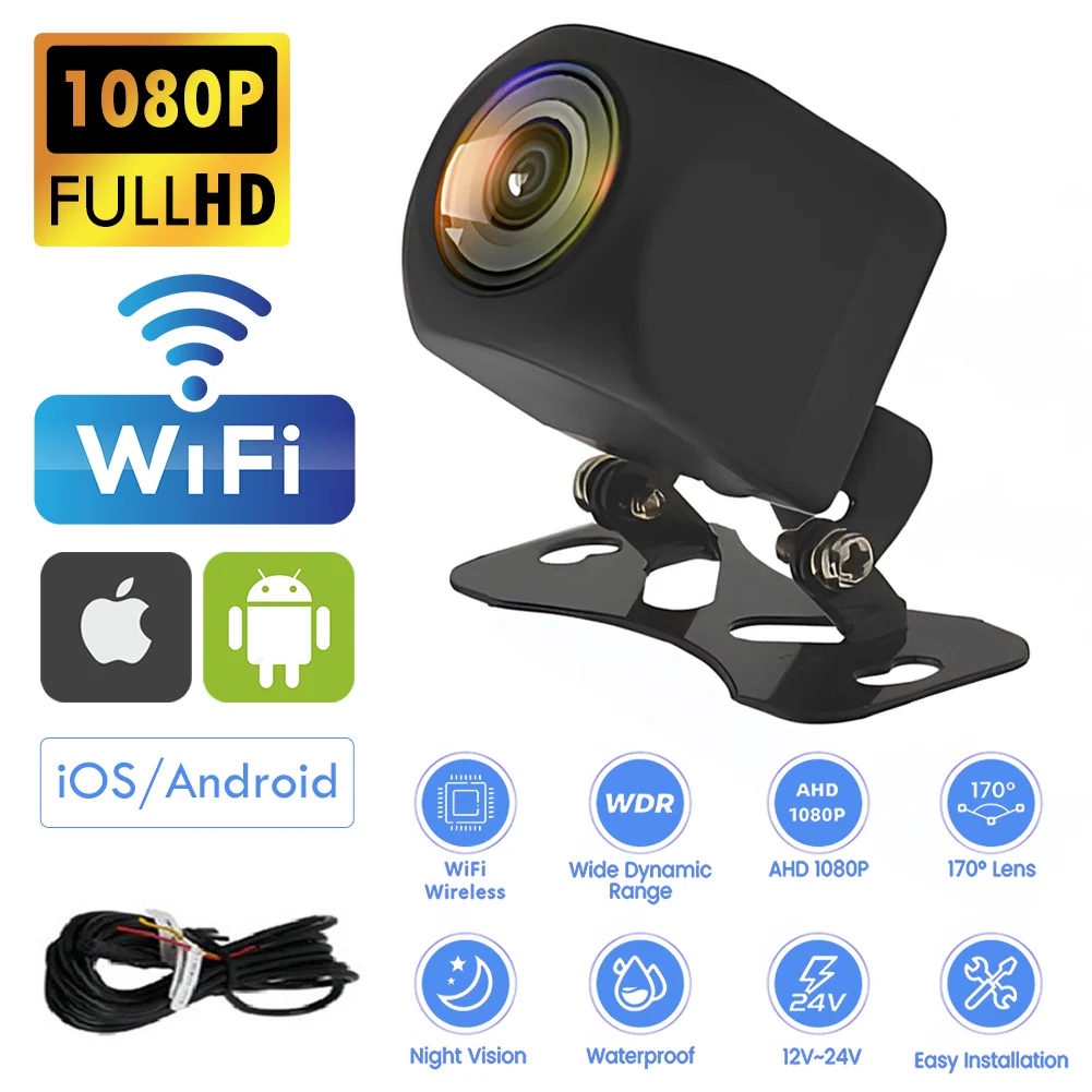 

1080P Wireless Car Rear View Camera WIFI 170 Degree HD Night Vision WiFi Reversing Camera Dash Cam for iPhone Android 12V 24V