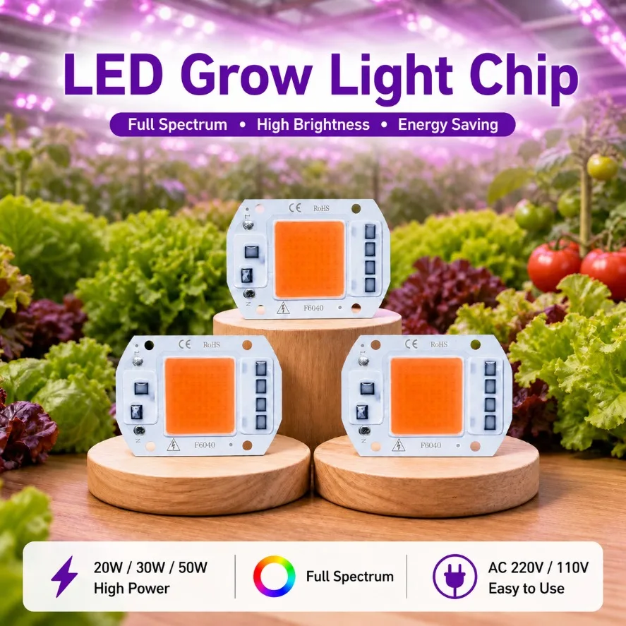 AC110V 220V LED Grow Light Chip 20W 30W 50W Full Spectrum High Power COB LED Chip for Indoor Plant Growth Grow Lamp DIY