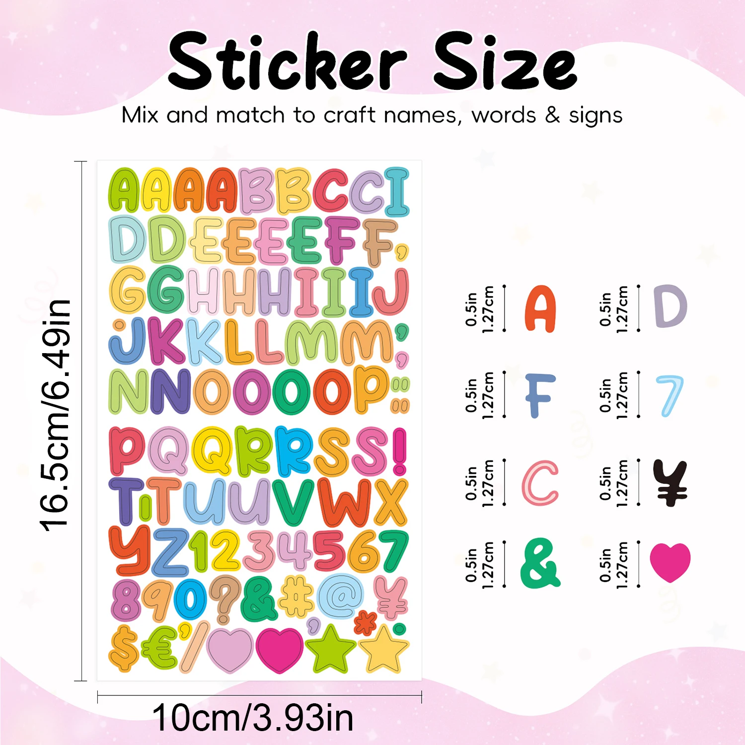 15 Sheets Colorful Alphabet Letter Stickers PET Self Adhesive Number Symbol Stickers for Scrapbooking Journaling DIY Crafts