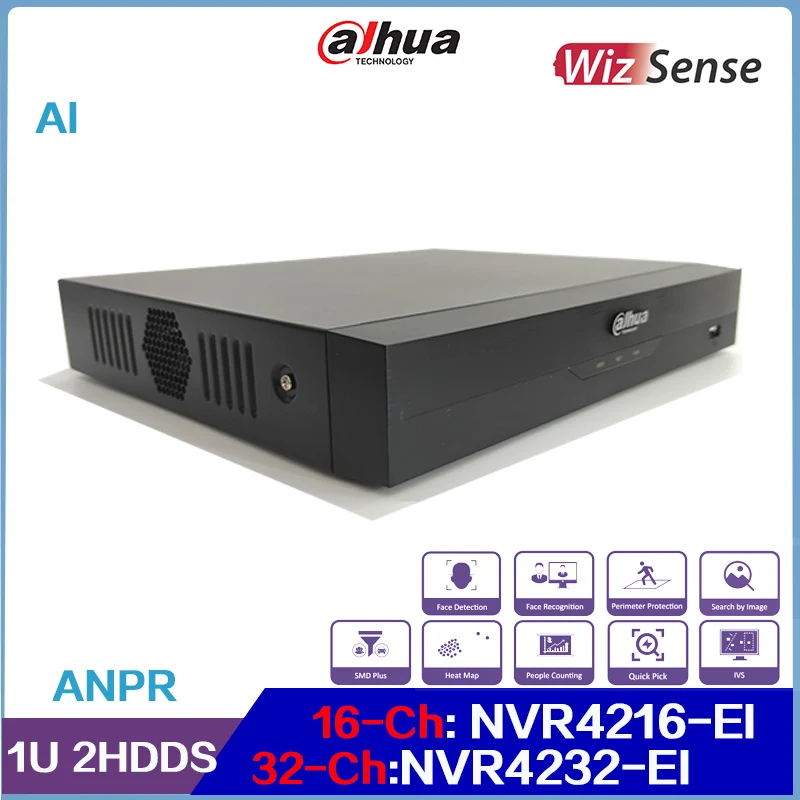 Dahua 16CH/ 32CH 1U 2HDDs WizSense Network Video Recorder, NVR4216-EI & NVR4232-EI Support ANPR, Face Detection and Recognition