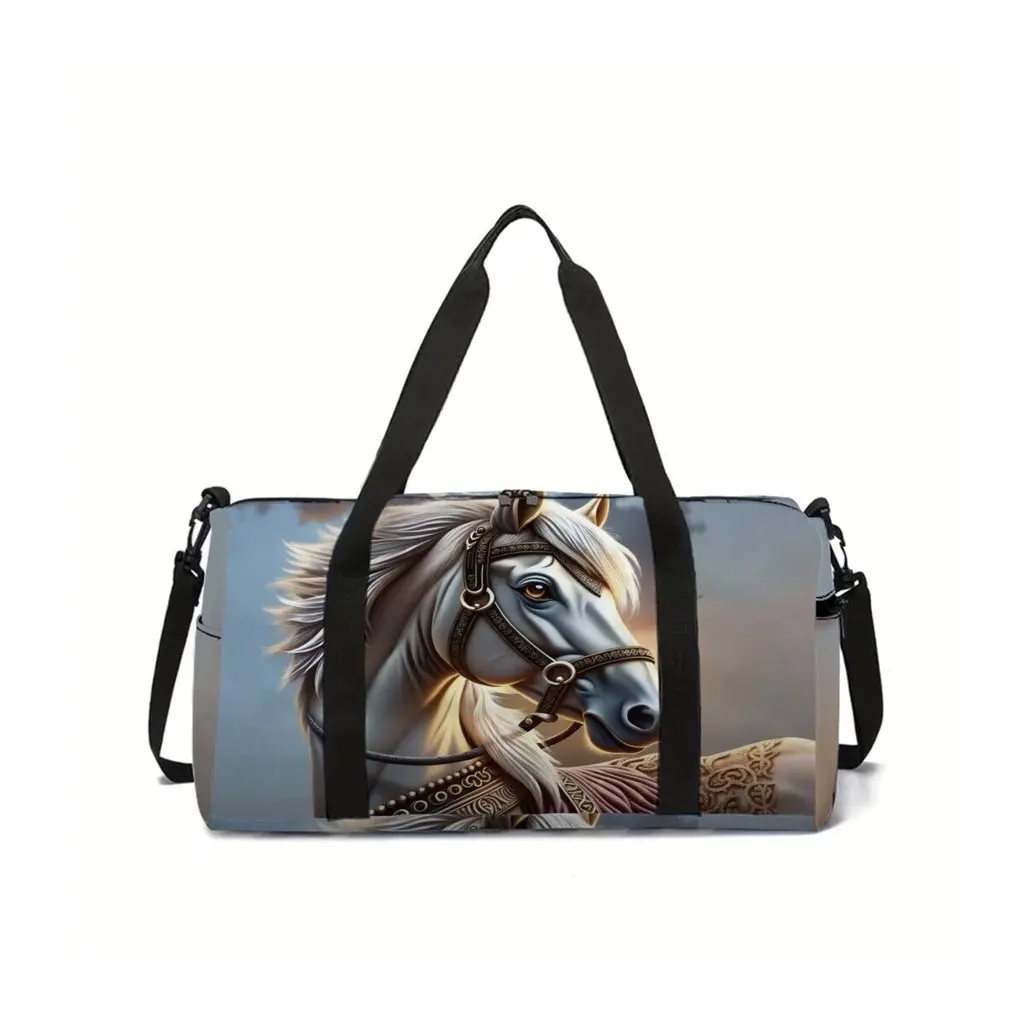 Horse 2D Flat Cartoon School Travel Bag Large Capacity Zipper Luggage Bag Best Gift for Boys Girls Fashion Style