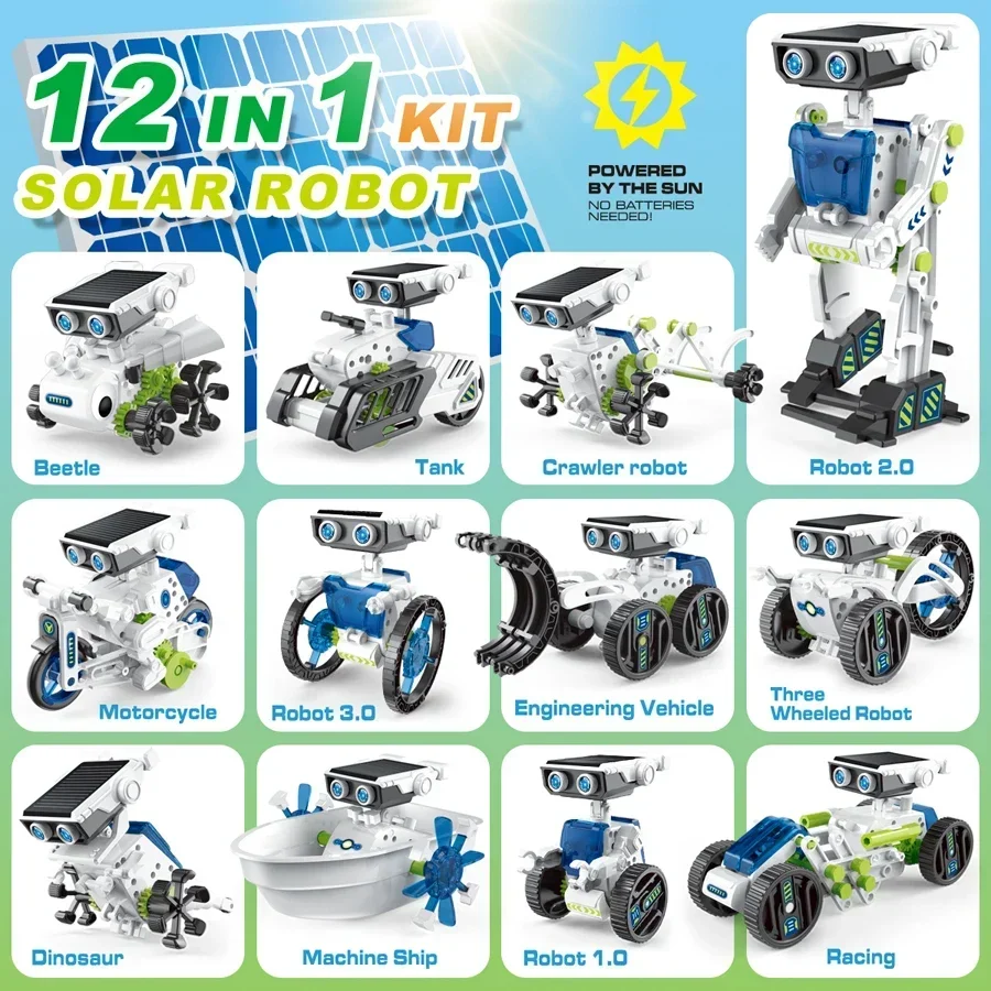 12 In 1 Science Solar Robot Kids Diy Building Powered Learning Tool Stem Education Games Technological Toys Children Gift