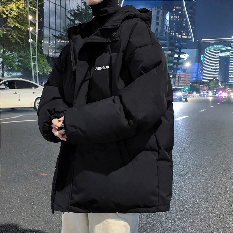 Brand Men's Cotton Jacket Korean Version Loose Windproof Winter Warm Hooded Cotton Coat Fashionable Youth Men's Bread Jacket