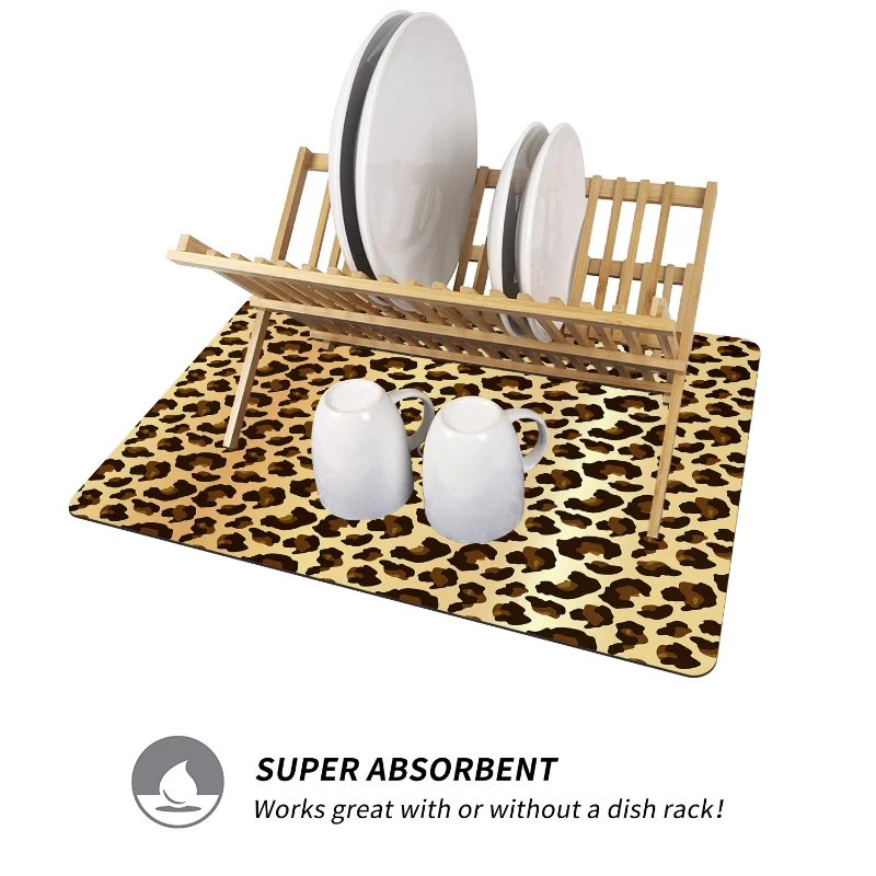 حصيرة تجفيف الأطباق فائقة الامتصاص مانعة للانزلاق ، نمط حمار وحشي النمر ، إكسسوارات المطبخ ، ديكورات طاولة الفناء