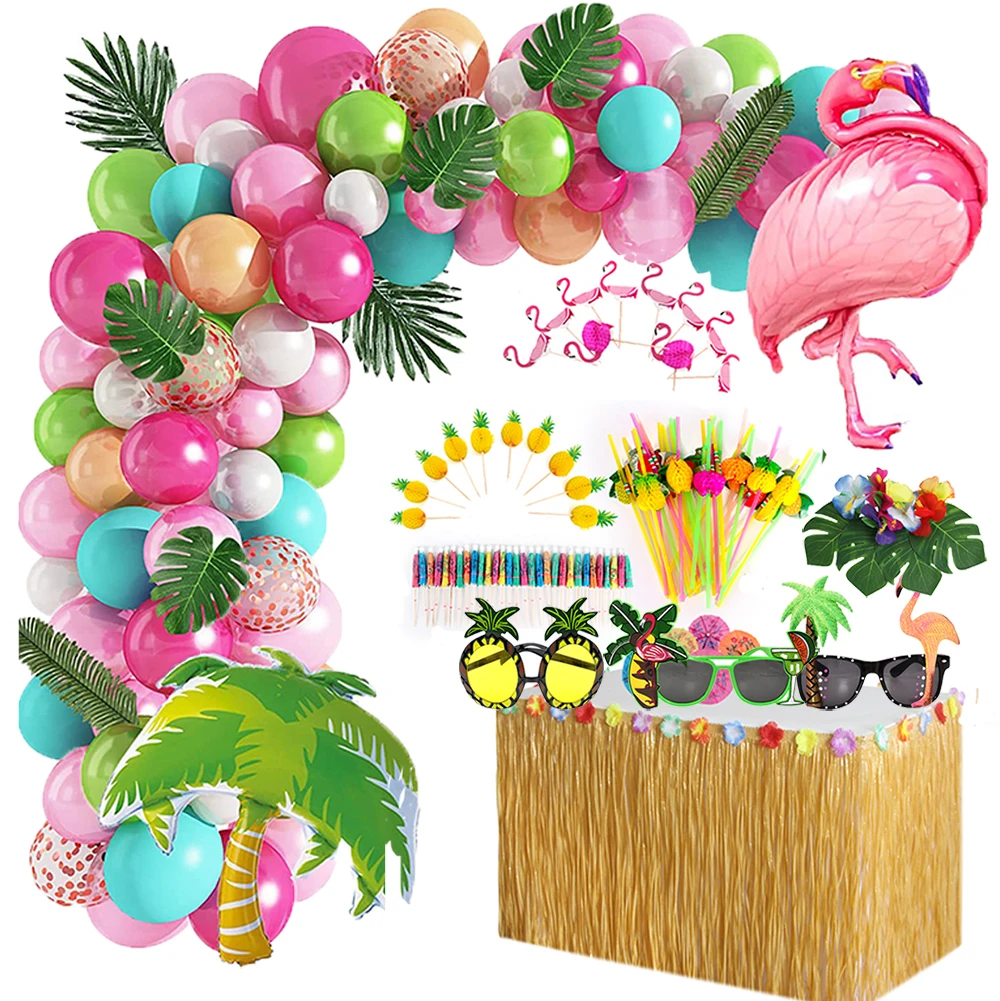 Tropical Hawaiian Balloon Garland Arch Kit Kid Birthday Party Decoration Flamingo Summer Hawaii Party Supplies Baby Shower Decor