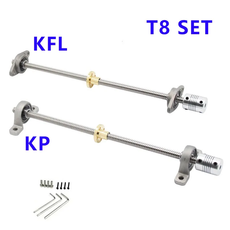 T8 Lead Screw Vertical Horizontal SET Pitch 2mm Lead 8mm Diameter 8mm 2pc KFL08 KP08 Bearing 5x8 Coupler for CNC 3D Printer Axis