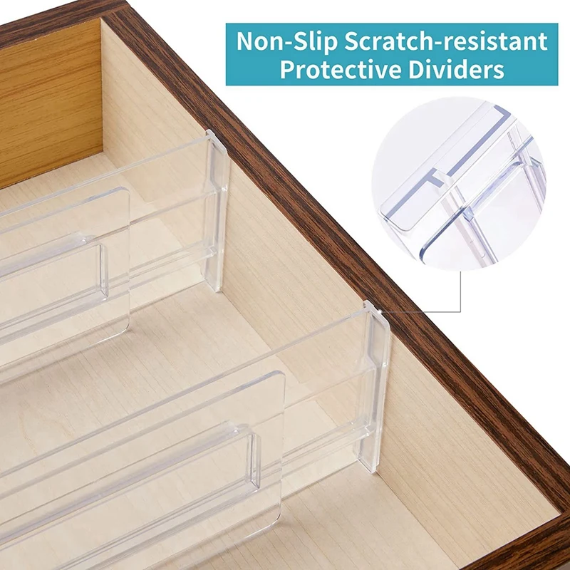 Drawer Dividers 16 Pack, Adjustable 3.2 Inch High Expandable From 11-20.6 Inch Kitchen Drawer Organizer, Clear Plastic