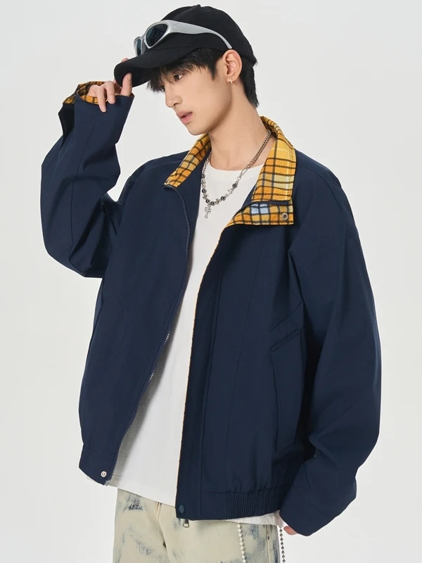 

Sli Versatile Men's Jaet Collared Casual Outerwear Spring Autumn Trendy Brand Youth Polyester Fiber Stand Fit Zipper