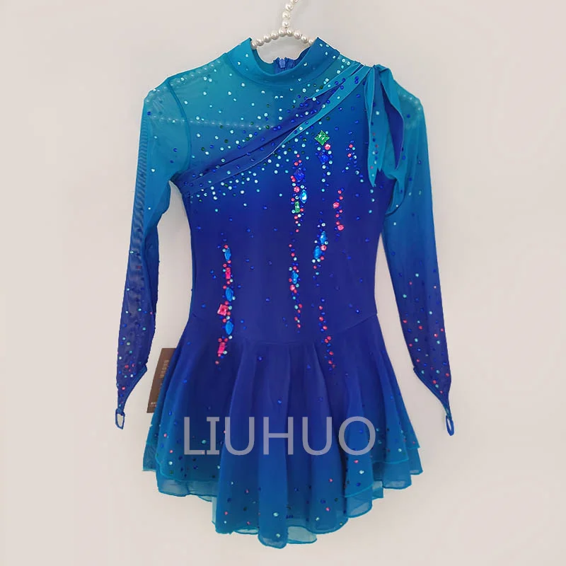 

Figure skating performance clothing Customized skating grading clothing Children's performance clothing Blue green gradient