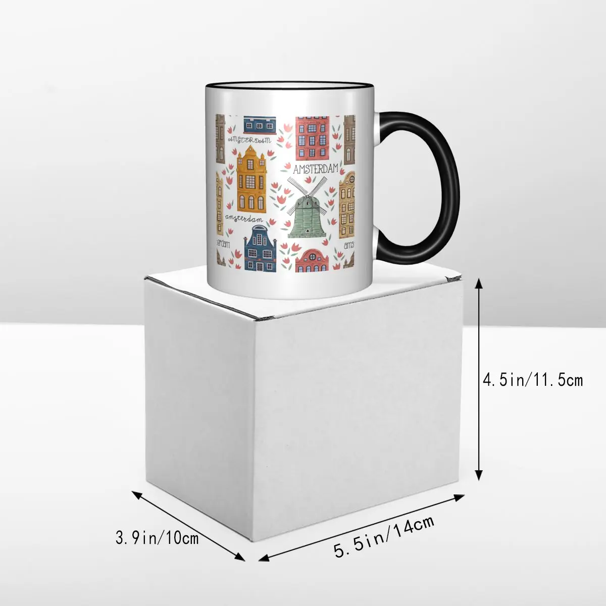 Amsterdam. Seamless Pattern With Old Historic Buildings Mug Ceramic Coffee Cups Tea Mugs Milk Cup Drinkware Gifts for Woman Man