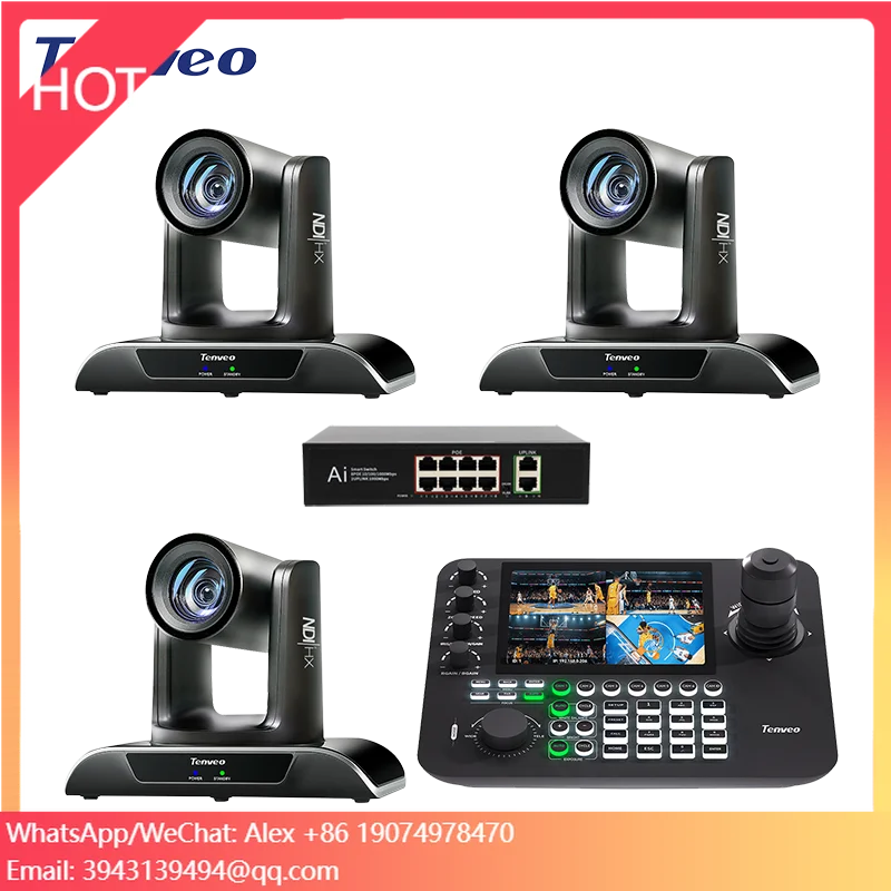 1 Keyboard Controller 3 Ptz Cameras Broadcast Camera Bundle 20X PTZ Cameras AI Track Live Streaming Ptz Controller Poe Switch