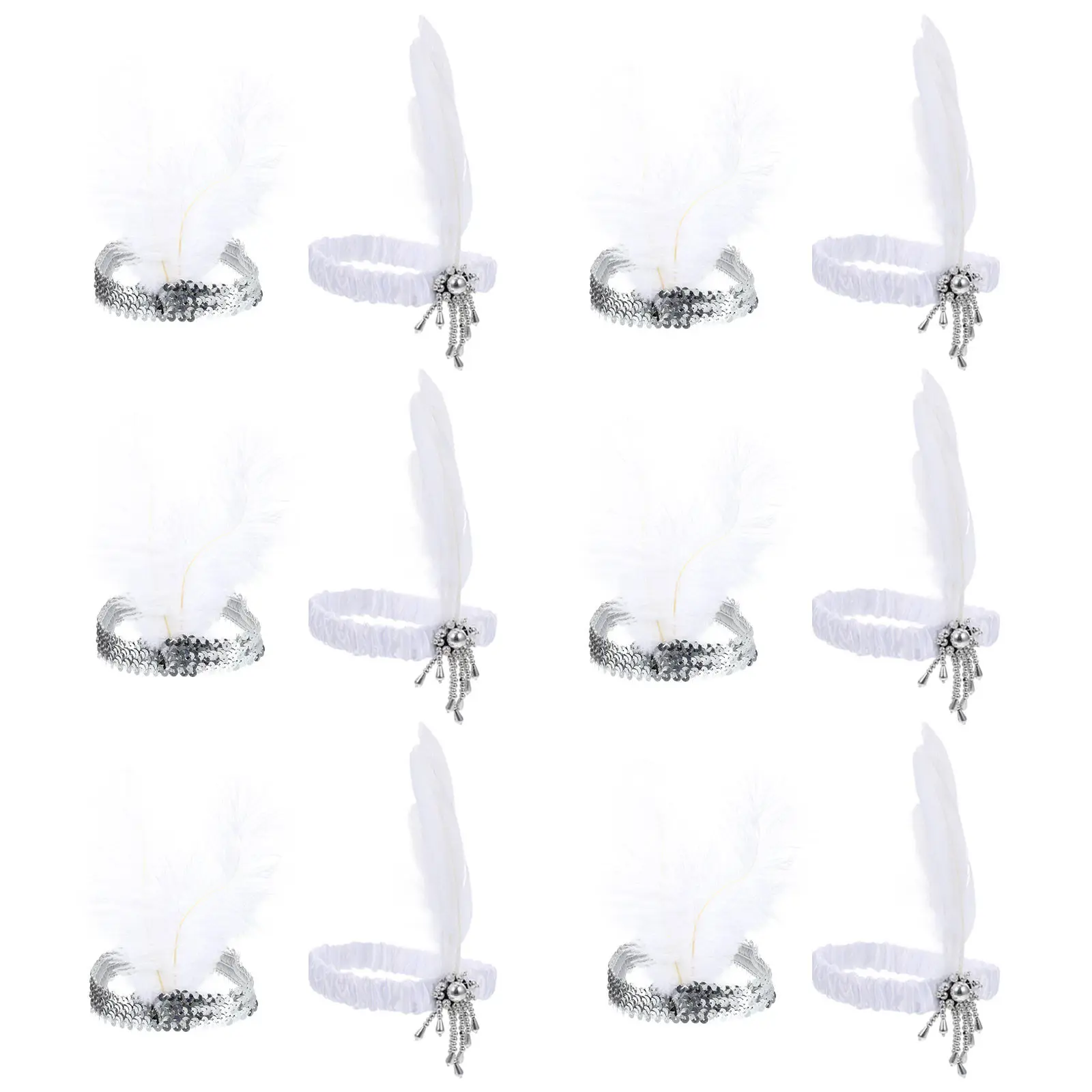 

12Pcs Plume Sequin Headdress Party Hair Hoops Festival Headpieces Women Hairbands Performance Dance Wear