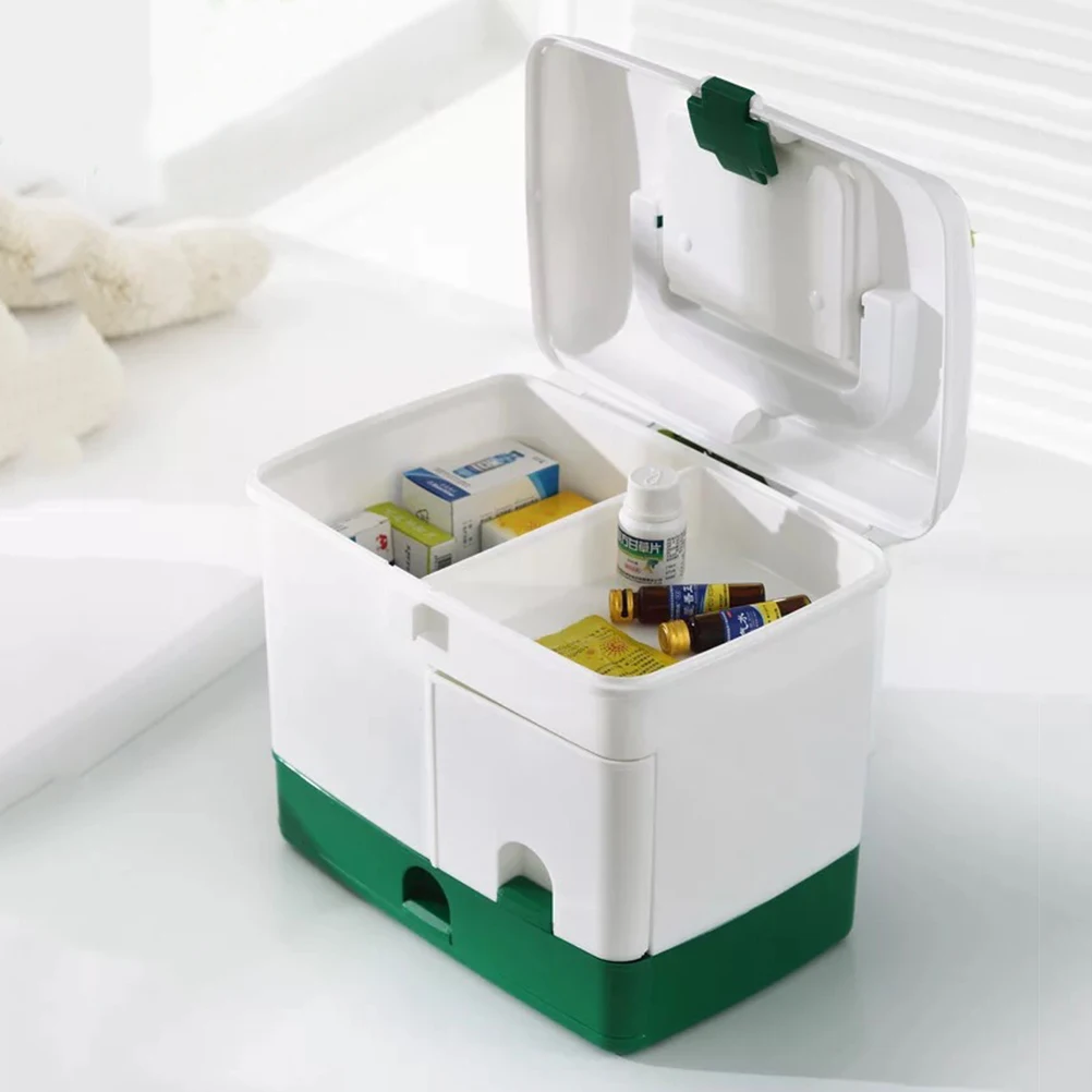 Multi-Layer Medical Kit Large Capacity Plastic Medicine Case For Home Aid Emergency Storage Box Green