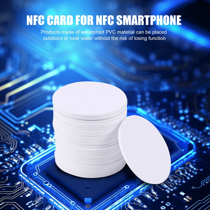 Branco PVC Moeda NFC Cartões, NFC Tags, Compatível com Todos NFC Ativado, Telefones celulares e dispositivos, 30pcs