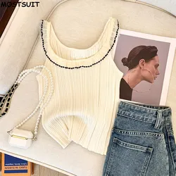 2024 Summer Slim Knit Sweater Vest For Women Sexy Fashion Elegant Ladies Crop Tops Knitwear Stylish Chic Jumpers Vests Femme