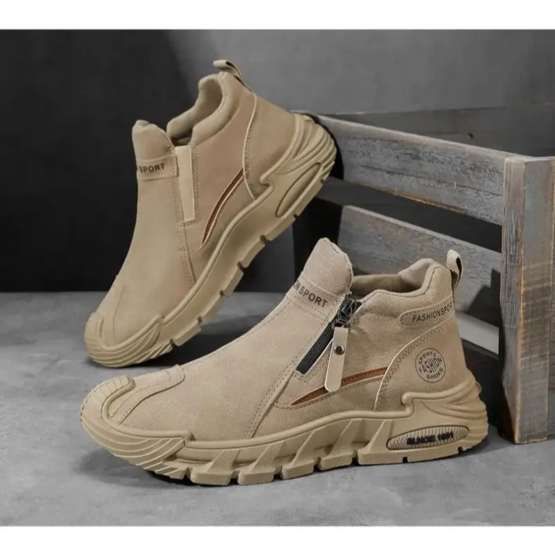 

The 2025 autumn new trendy men's anti-slip workwear versatile men's shoes, high-top zipper one-step thick-soled casual shoes