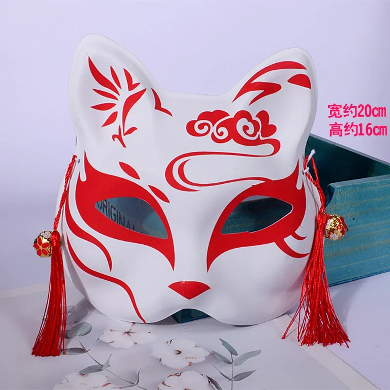 Topeng rubah Jepang Cosplay dilukis tangan Anime Demon Slayer setengah wajah topeng kucing Masquerade Festival pesta alat peraga Cosplay