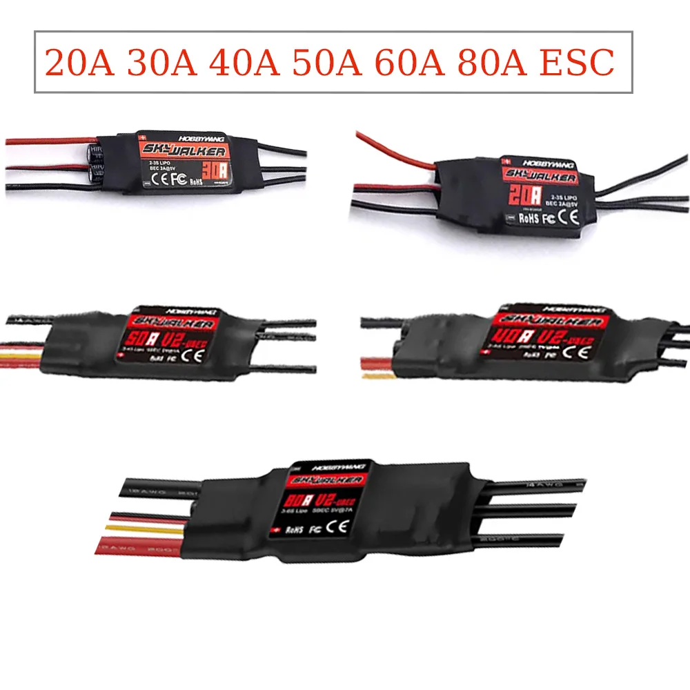 Hobbywing Skywalker 40A 50A 60A 80A 15A 20A 30A ESC Speed Controller For RC Airplanes Helicopter Quadcopter