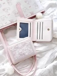 Pink Cute Cartoon Girls Wallet Short Student ID Bank Card Holder Money Bag Zipper Wallets For Women Key Storage Purse Coin Purse