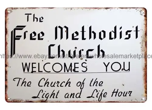 Burlington VT the Free Methodist Church metal tin sign tavern garage s