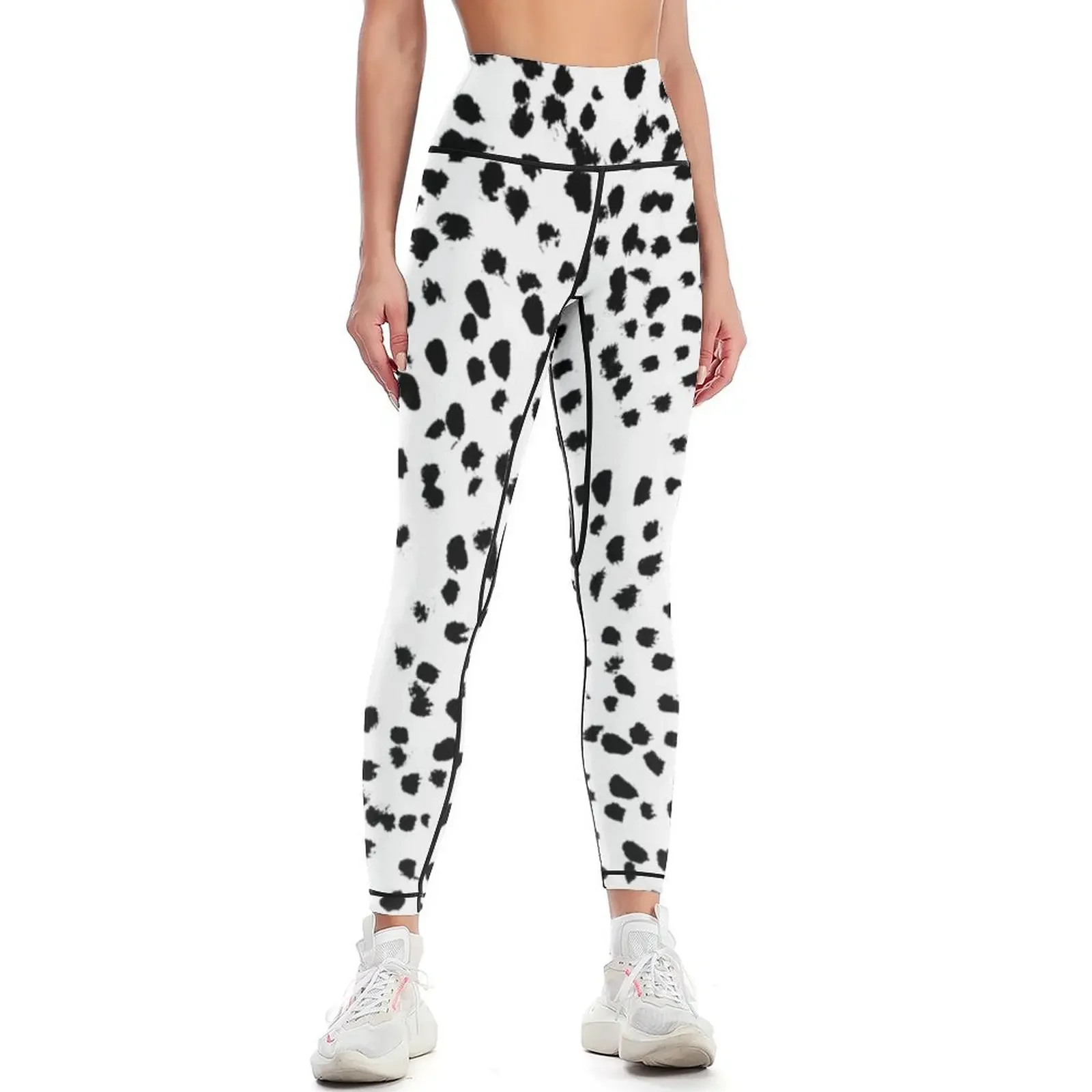 

Nadia - Black and White, Animal Print, Dalmatian Spot, Spots, Dots, BW Leggings fitness set gym harem pants Womens Leggings